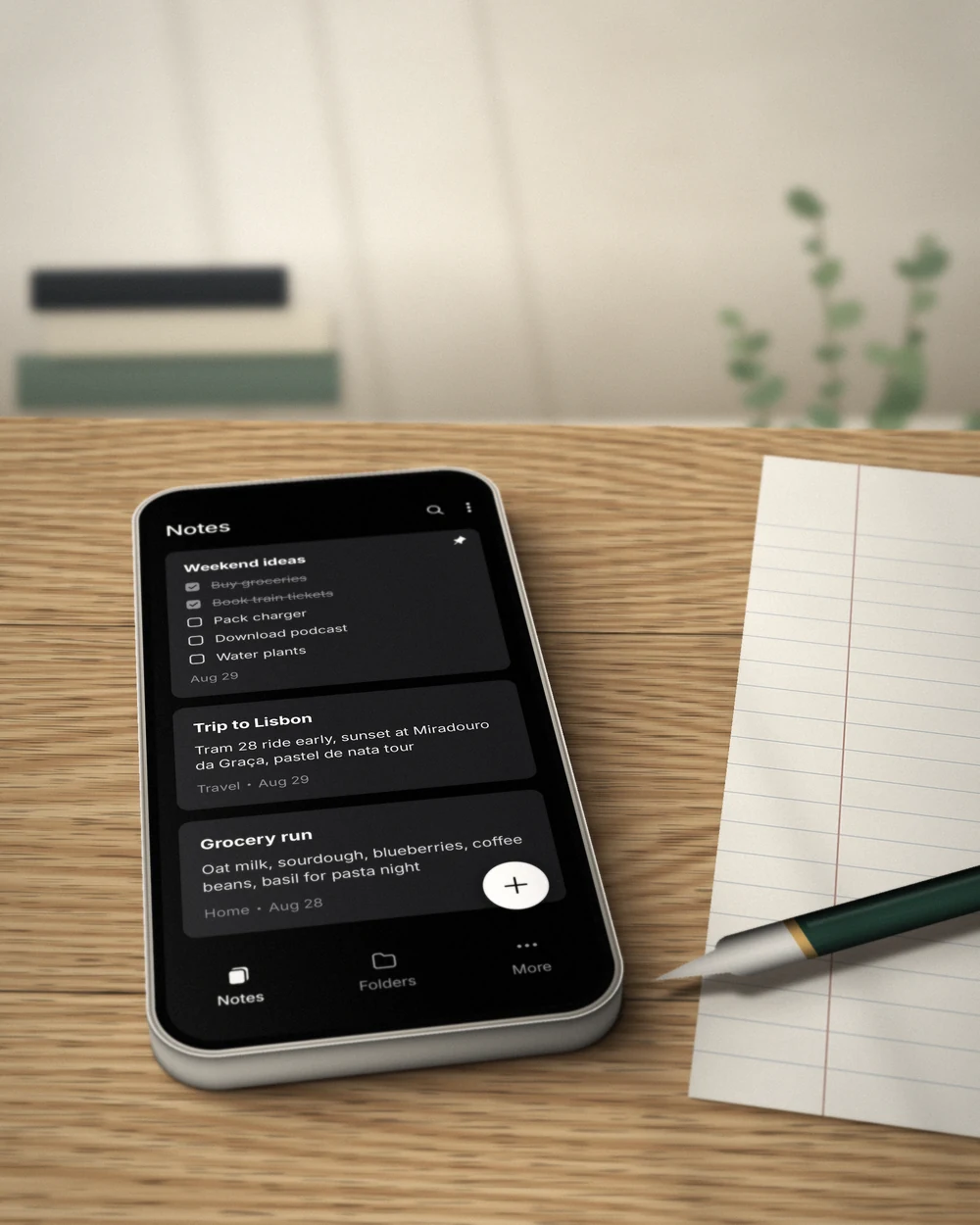 Kodeo Notes op een smartphone met een overzicht van notities